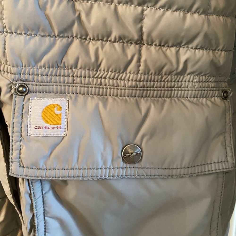 Carhartt Women’s Small 4/6 Amoret Puffer Style Gray Hooded Long Coat Good Cond - Picture 4 of 16
